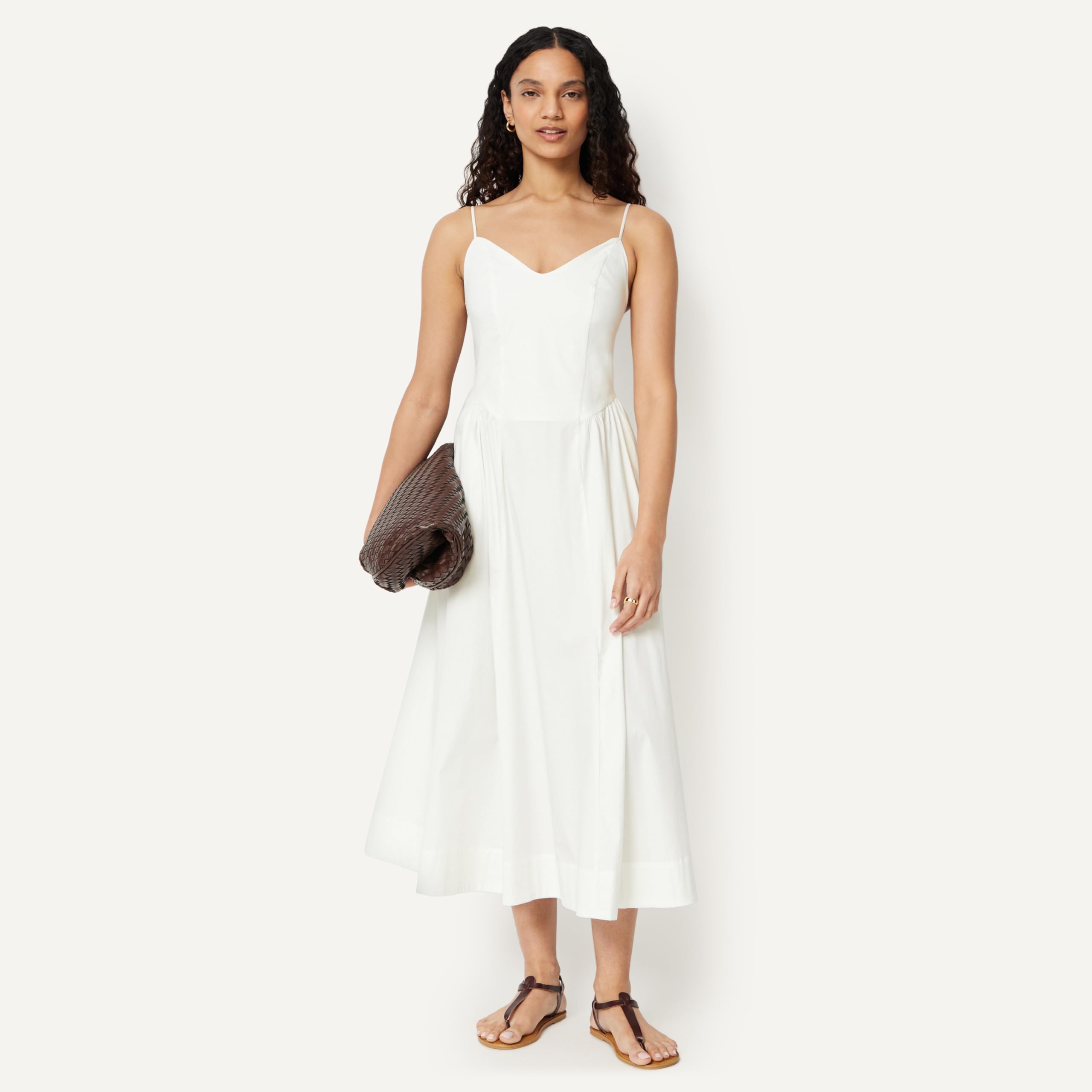 Amazon Essentials Donna Abito Midi Fit & Flare in Popeline di Cotone con Spalline Sottili