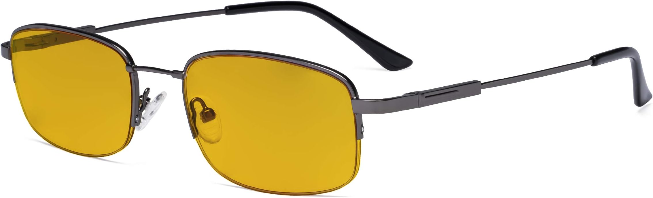 Computer Glasses Men Women - Blue Light Blocking Reading Glasses with Amber Tinted Filter Lens - Memory Titamiun Readers - Half Rim,Gunmetal +1.00