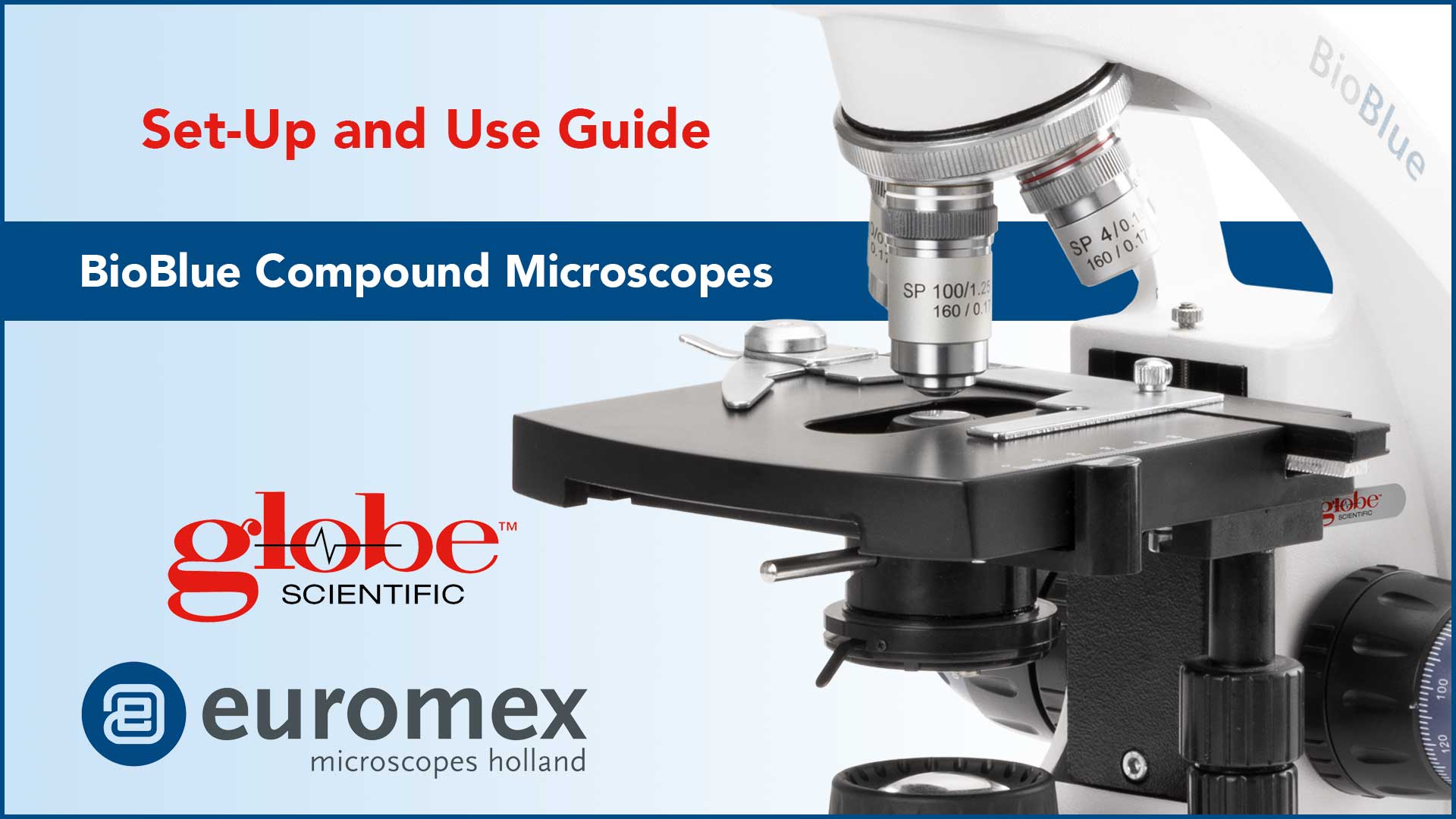 Image of BioBlue Compound Microscope 7in LCD Screen and SMP 4 /10 /S40 Objectives with Mechanical Stage and 1W LED Cordless Illumination Globe Scientific | Euromex