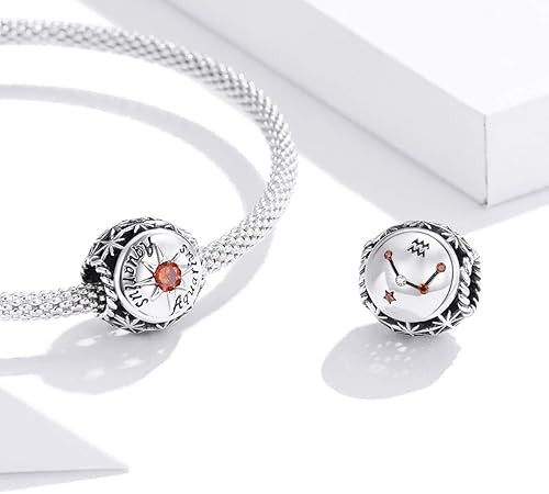 Miniatura 2 de FAEFASH Dije de signo del zodiaco para pulsera, plata de ley 925 con cuentas de estrella, 12 horóscopos, constelación del horóscopo para pulsera