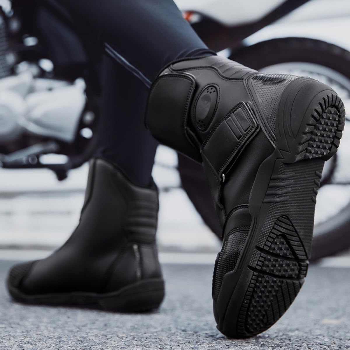 SDEQA Scarpe Moto Uomo in Pelle, Stivali Moto Motocross Strada | Stivali Protettivi Traspiranti Antiscivolo Motociclista per Pista e Strada