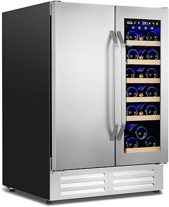 Wine and Beverage Refrigerator,24 Inch Dual Zone Wine Beverage Cooler, Built-in/Freestanding Beer and Wine Fridge with a Powerful Compressor, 20 Bottles and 88 Cans Capacity
