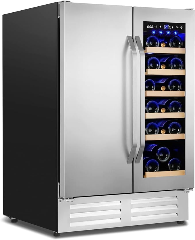 Wine and Beverage Refrigerator,24 Inch Dual Zone Wine Beverage Cooler, Built-in/Freestanding Beer and Wine Fridge with a Powerful Compressor, 20 Bottles and 88 Cans Capacity