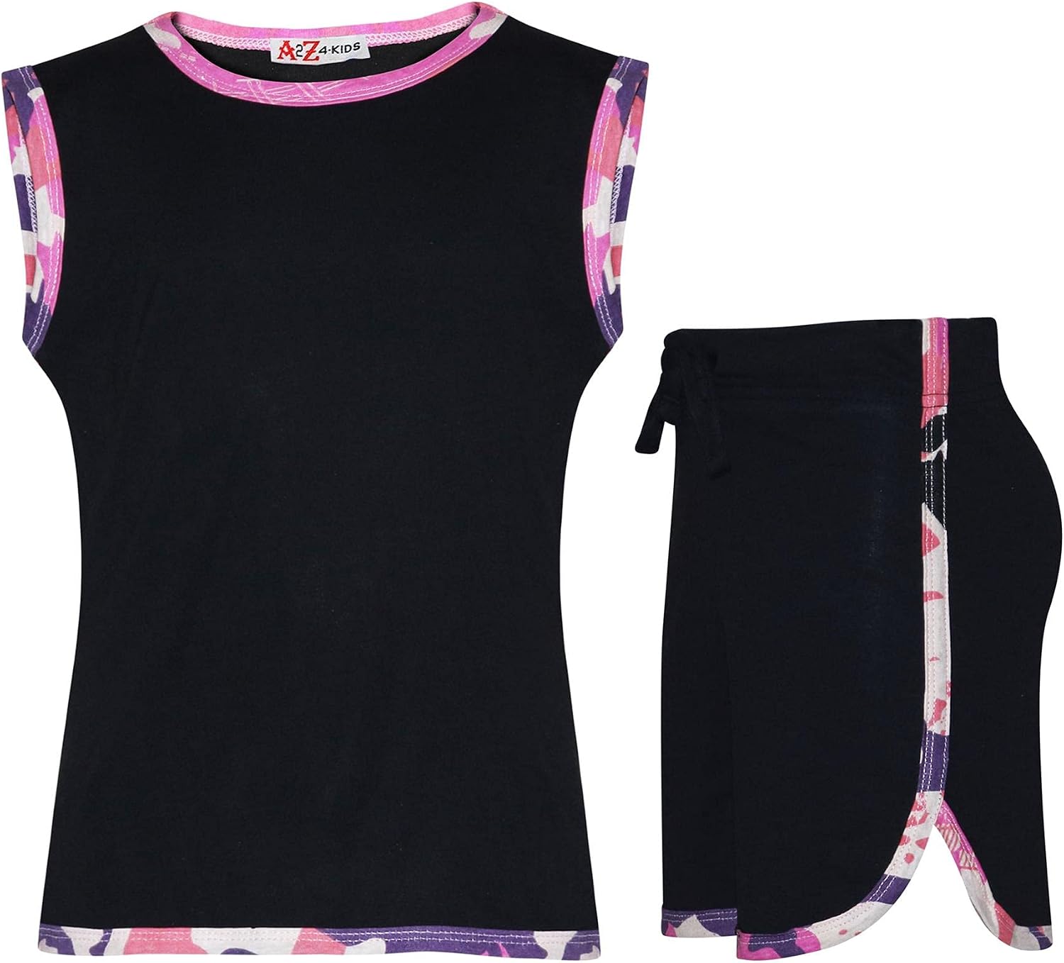 A2Z 4 Kids Girls Shorts Set Camouflage Tape T Shirt Shorts Lightweight Comfortable Summer Vest Top Shorts Outfit Set Age 5-13