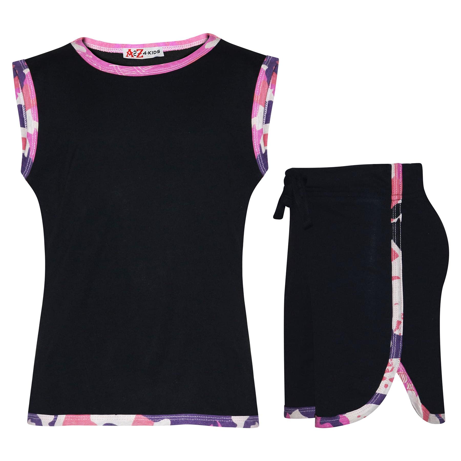 A2Z 4 Kids niñas Conjunto De Shorts 100% Algodón Camuflaje Tape Camiseta Shorts Lightweight Comfortable Verano Chaleco Top Outfit Set Edad 5-13 años