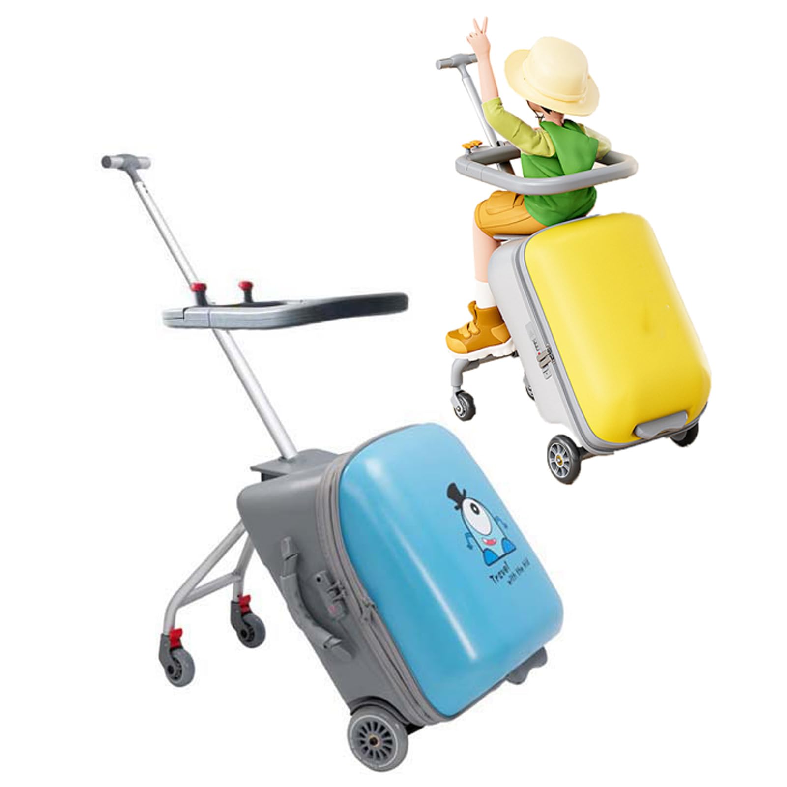 Aufsitzgepäck für Kinder, 50,8 cm faltbarer & abnehmbarer erweiterbarer Koffer mit Kindersitz, 2-in-1 leichtes Kinderwagen- und Koffer-Set mit Leitplanke, blau, Freizeit, Reisen