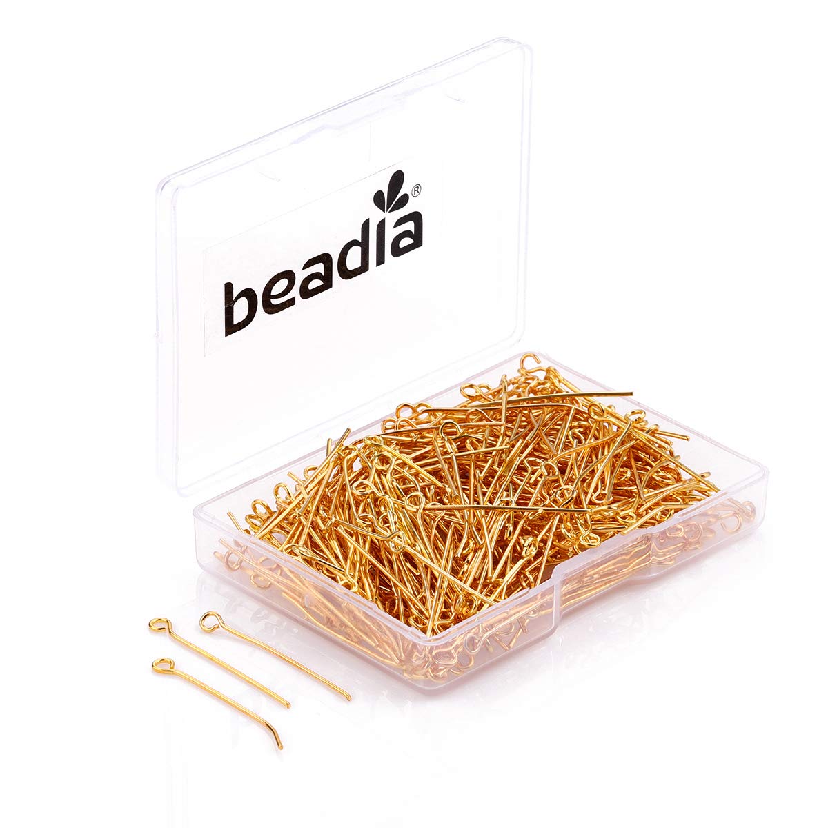 BEADIA Open Eye Pins Gold Head Pins for DIY Jewelry Making 40mm 200pcs