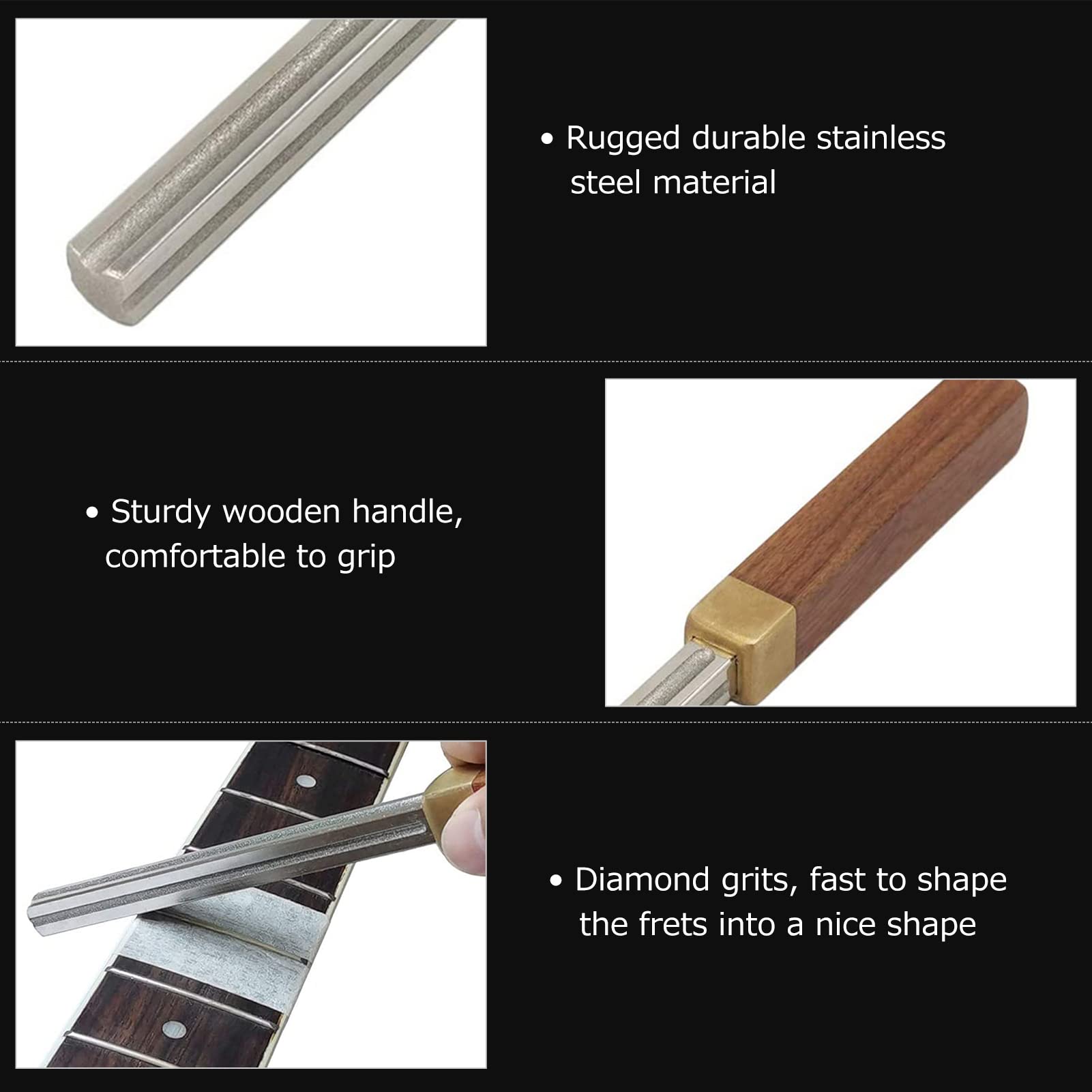 Lime à frettes de guitare diamantée - Extra étroite, moyenne, large avec 4 bords et 2 protections de fretboard - Outil de luthier pour guitare, ukulélé, basse