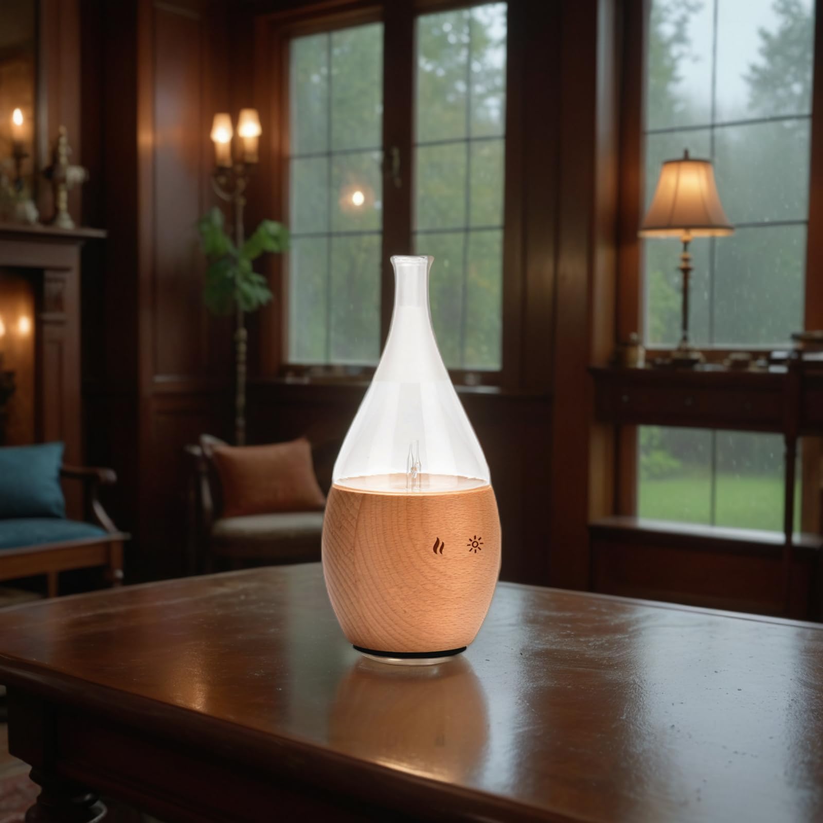Zen'Arôme - Diffuseur d'Huiles Essentielles par Nébulisation Programmable Bolea - Intensité Réglable - jusqu'à 80m² - et Éclairage LED - Diffusion à Froid pour l’Aromathérapie, Minuterie - Bois, Verre
