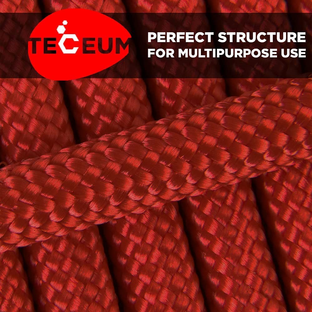 TECEUM Paracord typ III 550 czerwony (ogień), 15 m, 4 mm, lina taktyczna MIL-SPEC, bordowa, linka do pary, na kemping, wędrówki, sprzęt wędkarski, linka spadochronowa EDC - mocna lina survivalowa 021