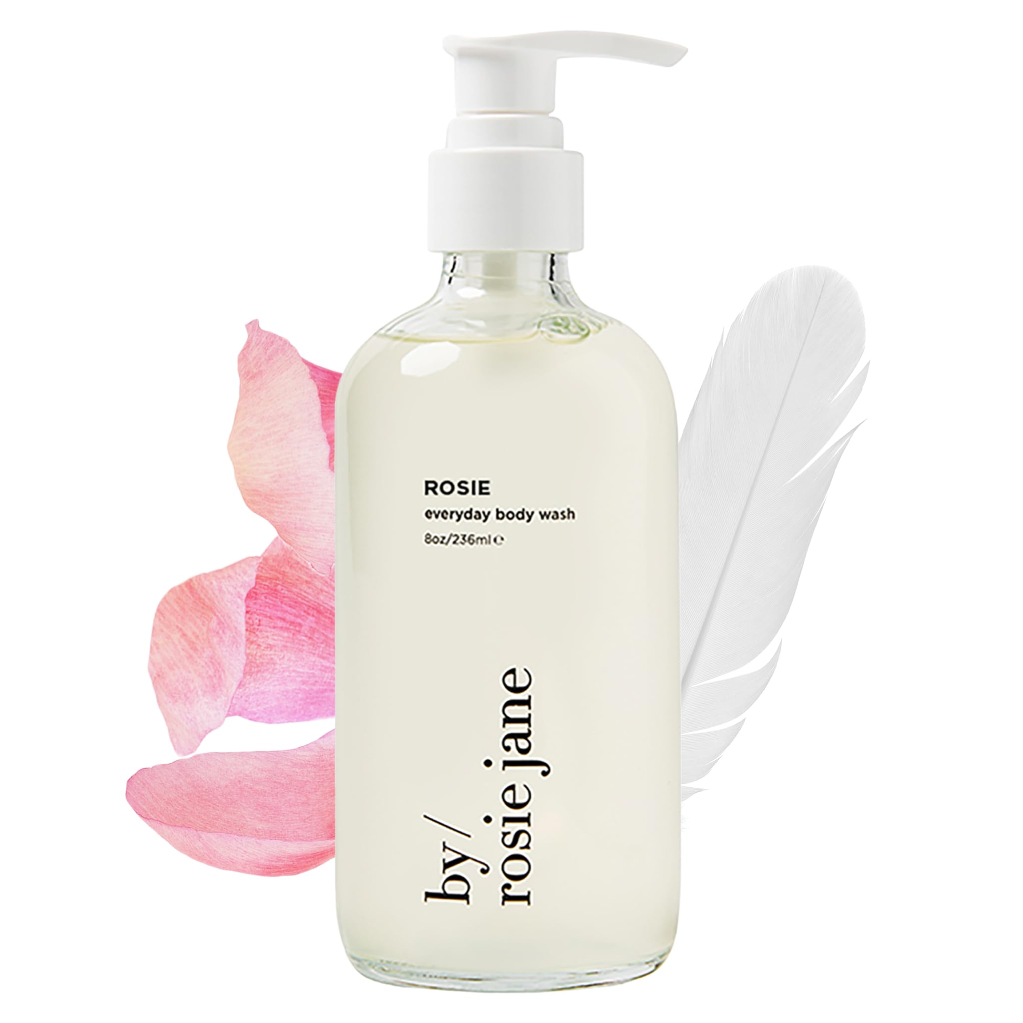 Body Wash (Rosie) - Hydrating Body Wash Made with White Musk & Sweet Rose - Supports Skin Elasticity & Builds Collagen - Vegan & Non-Toxic (8 Fl Oz)