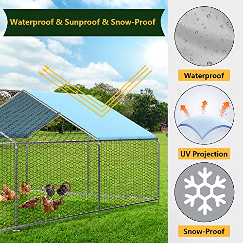 Large Metal Chicken Coop, 26FT Walk-in Chicken Runs for Yard with Waterproof & Anti-UV Cover for 30-40 Poultry, Galvanized Mesh & Security Lock, Heavy Duty Dog Kennel Outside Outdoor, Duck Rabbit Cage