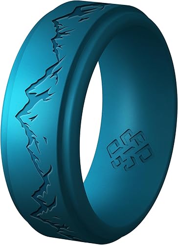 Miniatura 7 de Knot Theory Anillo de silicona para hombre, grabado de montaña, ondas, bosque, ancho de banda de 0.315 pulgadas, transpirable, ajuste cómodo