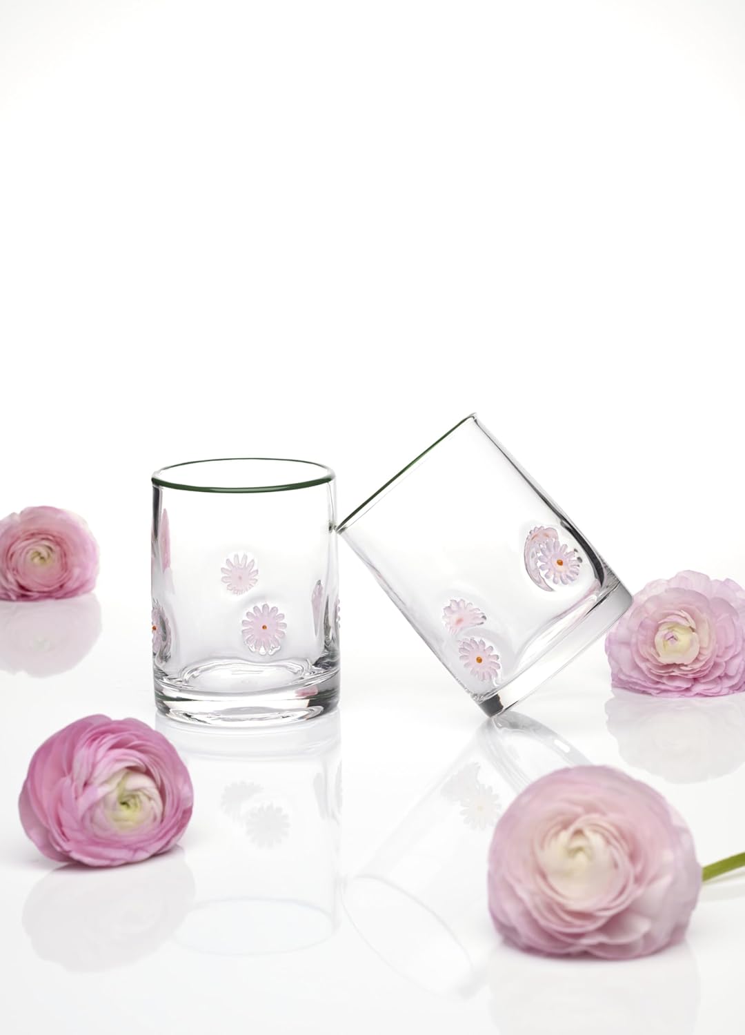 Oneida Drinking Glasses, 24 Seven First Bloom Flower Tumbler Set of 2, 12-Oz Floral Dishwasher Safe Glass Tumblers, Cute Stuff Mothers Day, Mama Gifts, Water Glasses Drinking Set, Glass Cups (2 Piece)