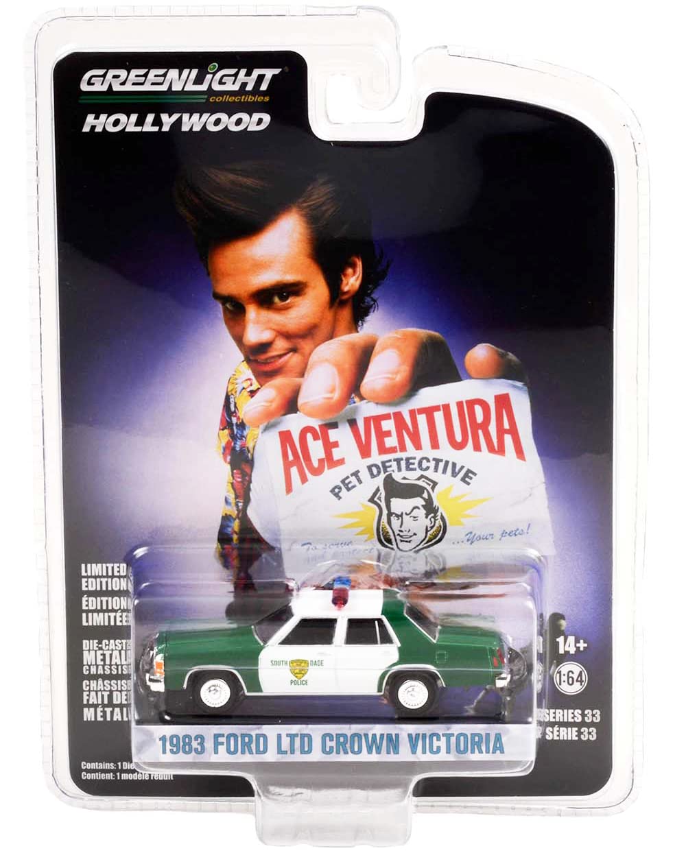 1983 LTD Crown Victoria Green & White Miami-Dade Police Department Ace Ventura: Pet Detective 1994 Movie 1/64 Diecast Model Car Greenlight 44930 B