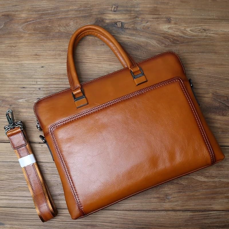 Vintage Leather Men's Briefcase Cowhide Horizontal Handbag Business Crossbody Bag Casual Computer Bag2