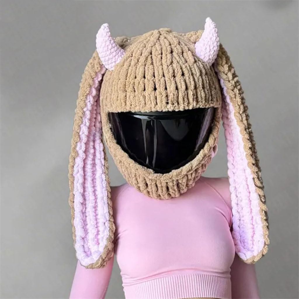 Funny Rabbits Ear Motorcycle Helmets Covers , Popular Full Face Plush Cartoon Helmet Covers for Fun Riding Gear and Gifts (Helmet Not Included)