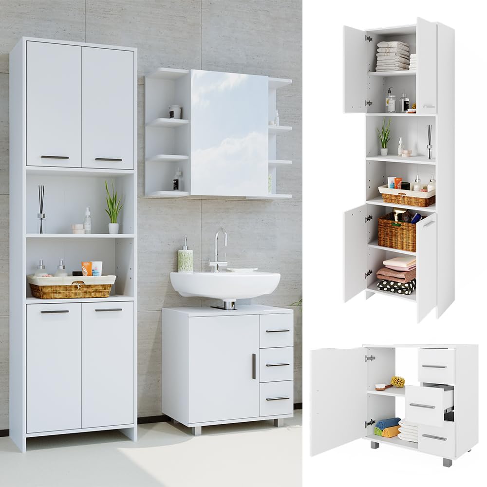 Vicco Badmöbel-Set Maris, Weiß, 60 cm, besteht aus Waschbeckenunterschrank und Hochschrank
