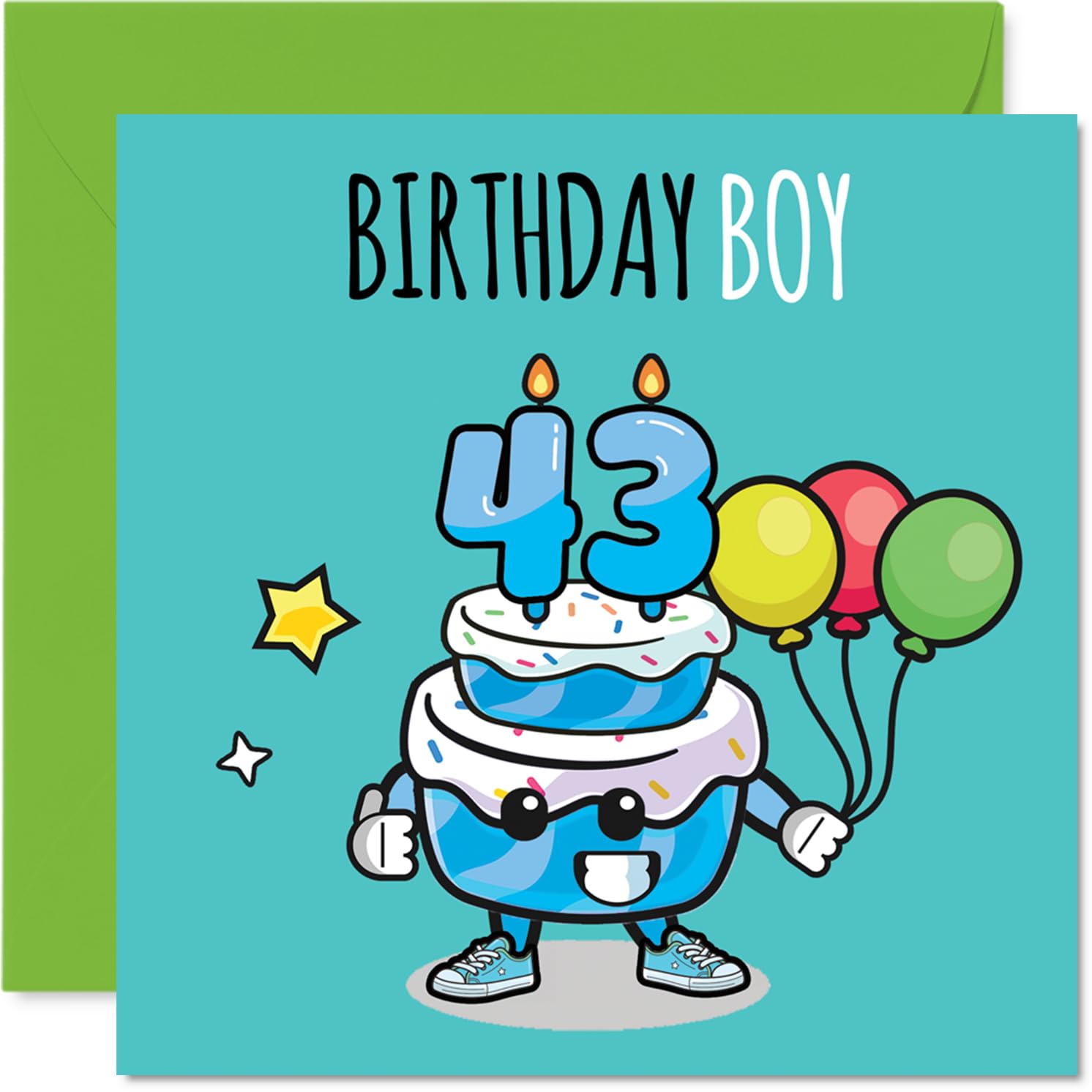 43rd Birthday Cards for Men - Birthday Cake Boy Balloons - Happy Birthday Card for 43 Year Old Man Colleague Uncle Cousin Son, 145mm Bday Greeting Cards
