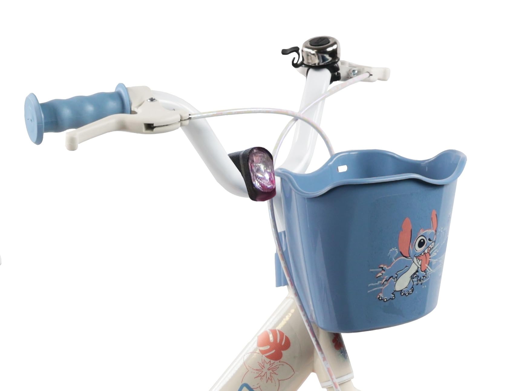 Vélo 16'' Fille avec Casque Leo & Stitch de Disney - 2 Freins Caliper - Pneus Gonflables - Panier Avant - Porte-poupée arrière - Garde-Boue 2 Stabilisateurs + Casque Stitch, Beige