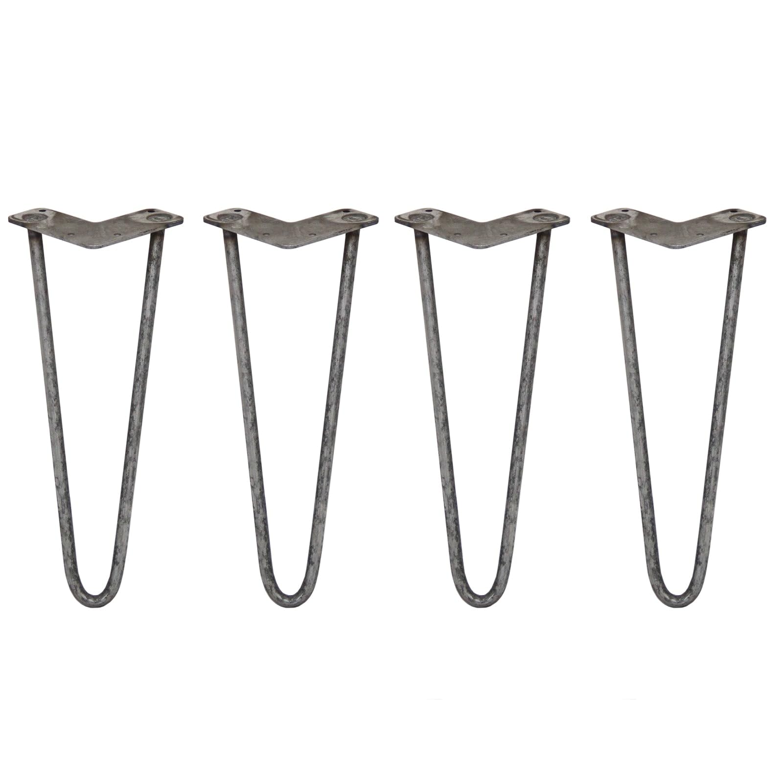 Monster Shop 4 x Hairpin Legs/Hair Pin Legs Set SkiSki Legs Furniture Desk Bench Chair Table 14" 2 Prong 12mm Raw Steel & Protector Feet…