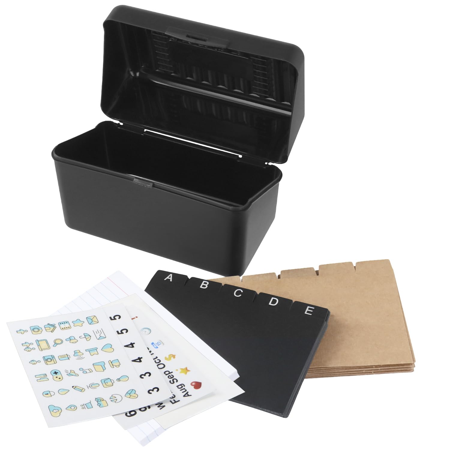 QWORK 4x6 Index Card Holder with Dividers, Ruled Cards & Stickers - Versatile Organizer for Recipes, Flashcards, Notes