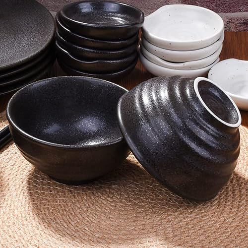 Miniatura 2 de Tazón de arroz de cerámica de 4.5 pulgadas, juego de 4, cuencos roscados japoneses, postres, aperitivos, cereales, arroz, utensilios de cocina (LBL)