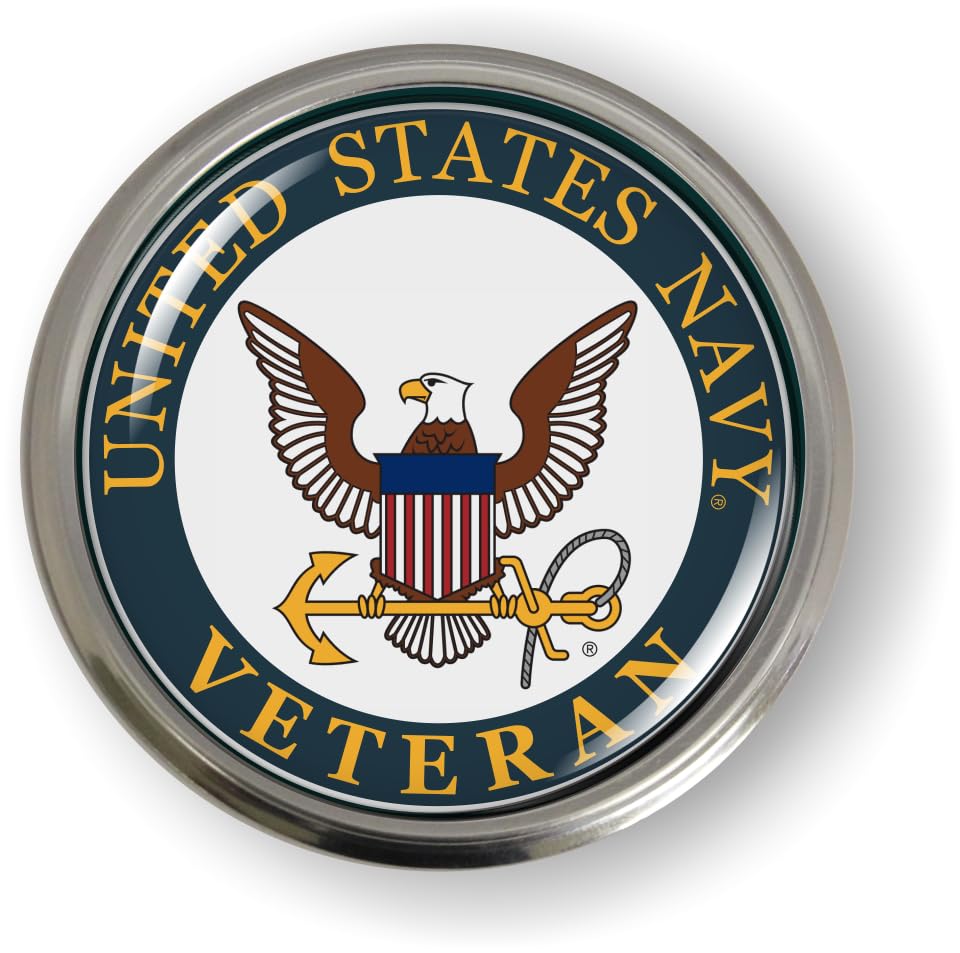 Image of Veteran U.S. Navy Eagle Anchor Color CAR Emblem Badge Aluminum Bezel | Officially Licensed US Navy Product, 3D Domed, Sticker, Semi-Flexible, made by BestLicensePlateFrames