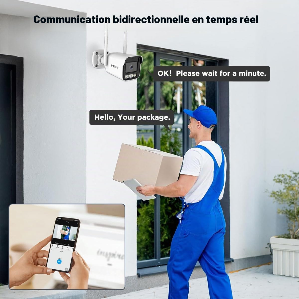Caméra de Surveillance Vidéo Extérieure, Sricam Caméra de Sécurité WiFi, Imperméable, Vision Nocturne, Détection de Movement, Support MicroSD jusqu'à 128GB, Compatible avec iOS et Android Windows PC