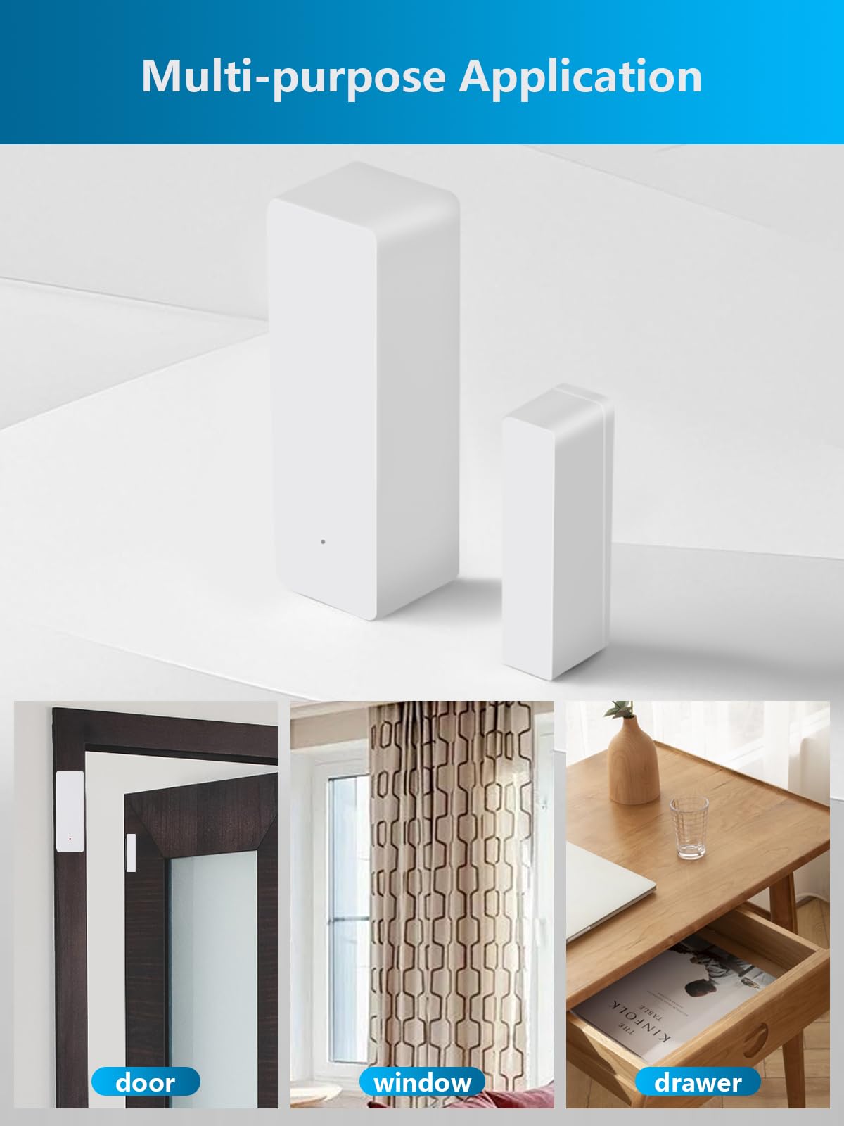 Capteur de porte WiFi, capteur de fenêtre intelligent sans fil, compatible avec Alexa et Google Assistant, notifications en temps réel, installation facile, pas de hub nécessaire