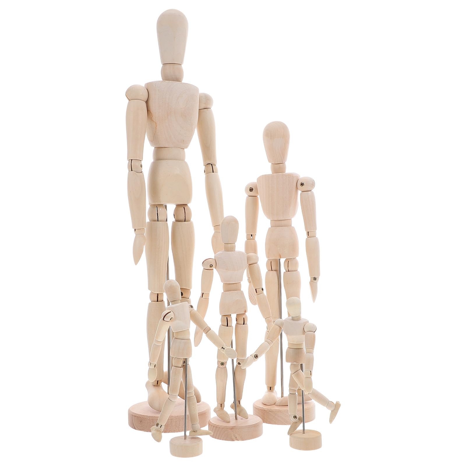 Veemoon 5 Pièces Mannequin de Croquis Articulé en Bois avec Support Stable, Modèle de Dessin pour Artistes, Articulation Précise pour Observation Multiangle et Pratique du Dessin