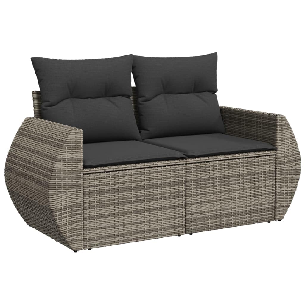Juego de sofá de jardín con cojines de ratán gris, juego de jardín modular con mesa de cristal y fundas extraíbles para terraza, ratán de polietileno duradero y cómodo