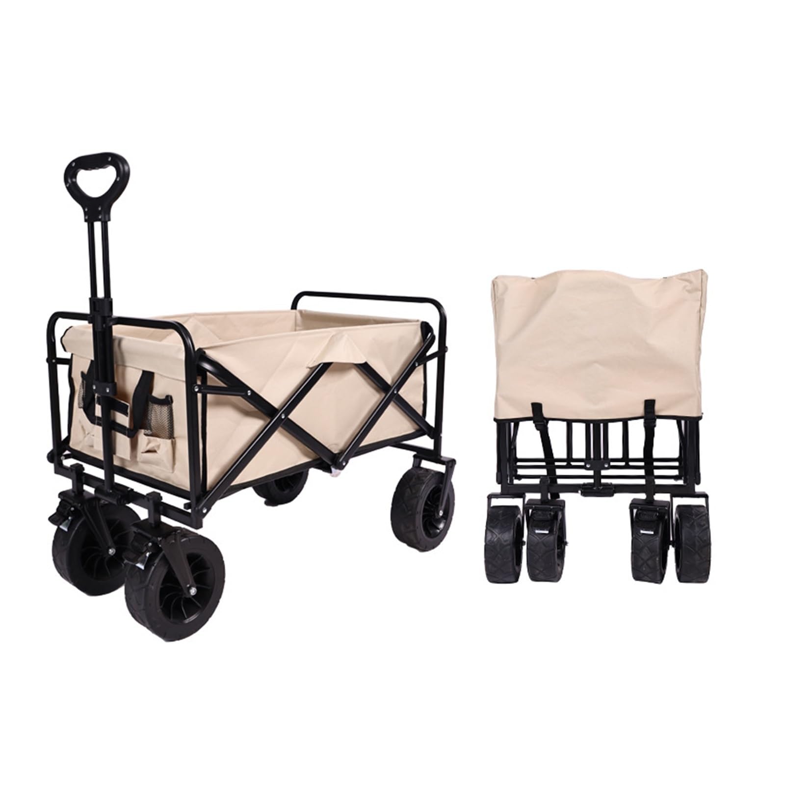 Wagons Carts Foldable, Folding Beach Wagon Collapsible Cart for Outdoor Camping Garden,Collapsible Wagon(Beige)