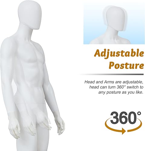Miniatura 4 de KINTNESS Maniquí masculino de cuerpo completo de 73 pulgadas, forma de vestido de torso cuerpo de maniquí ajustable desmontable cuerpo completo con