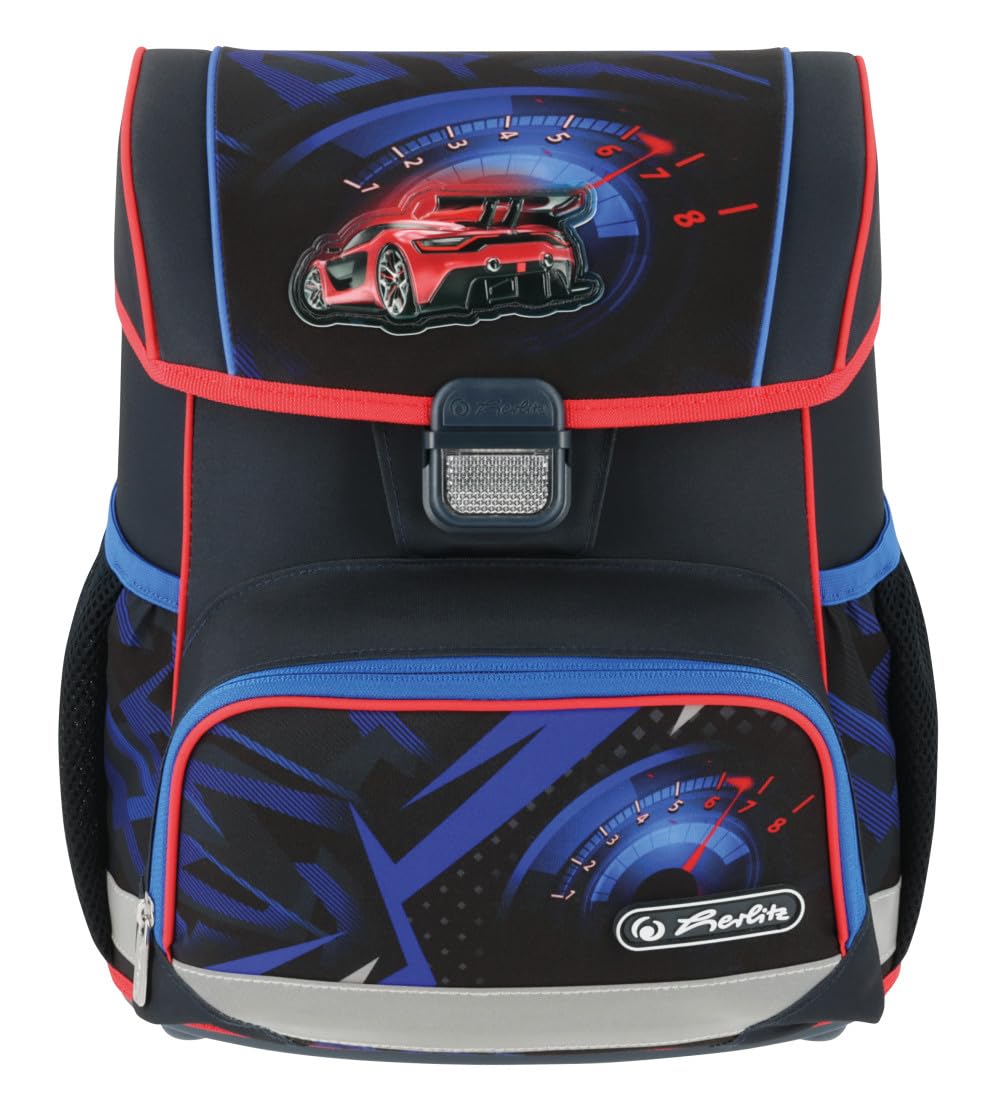 Herlitz Loop High Speed Schulranzen, Rucksack für Kinder, Schulrucksack 17L, Kinderrucksack, Leicht Schultasche für Jungen, Reflexmaterial, Schnallenverschluss, Ergonomische Form, Schwarz