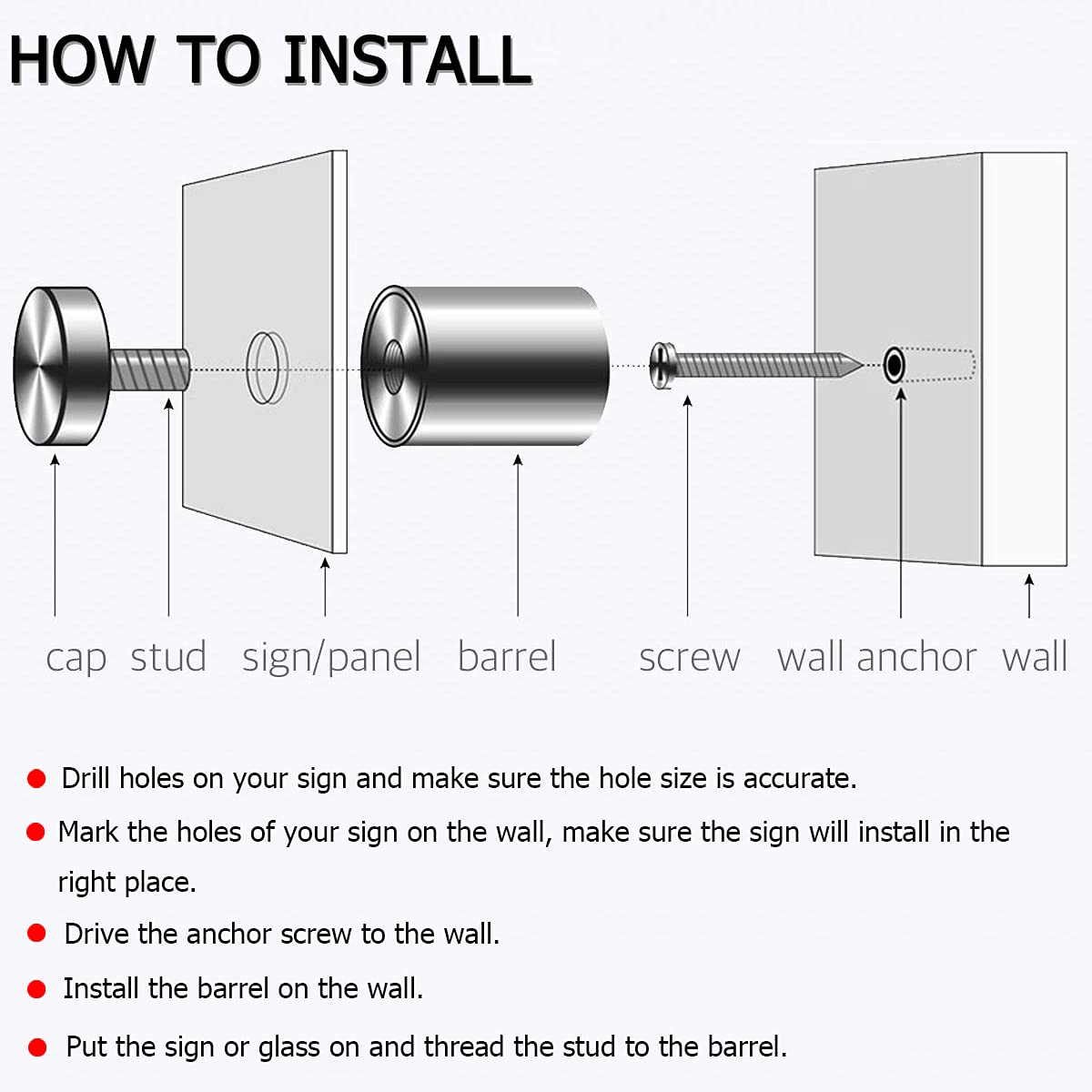 Standoff Screws, 20 Pcs 1/2 x 1.18in Stainless Steel Glass Stand Offs, Mounting Glass Hardware Sign, for Hanging Acrylic Picture Frame Dry Erase Board Advertising Nail