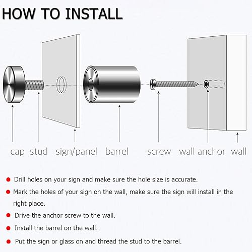 Miniatura 5 de Tornillos de separación, 20 piezas de 12 x 1.18 pulgadas, soportes de vidrio de acero inoxidable, letrero de montaje de herrajes de vidrio, para