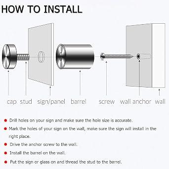 Standoff Screws, 20 Pcs 1/2 x 1.18in Stainless Steel Glass Stand Offs, Mounting Glass Hardware Sign, for Hanging Acrylic Picture Frame Dry Erase Board Advertising Nail