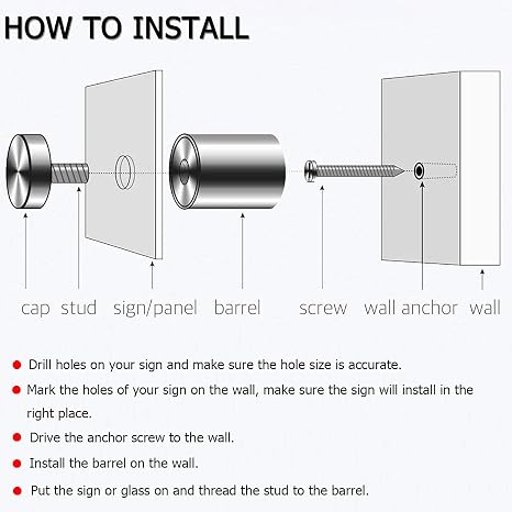 Standoff Screws, 20 Pcs 1/2 x 1.18in Stainless Steel Glass Stand Offs, Mounting Glass Hardware Sign, for Hanging Acrylic Picture Frame Dry Erase Board Advertising Nail