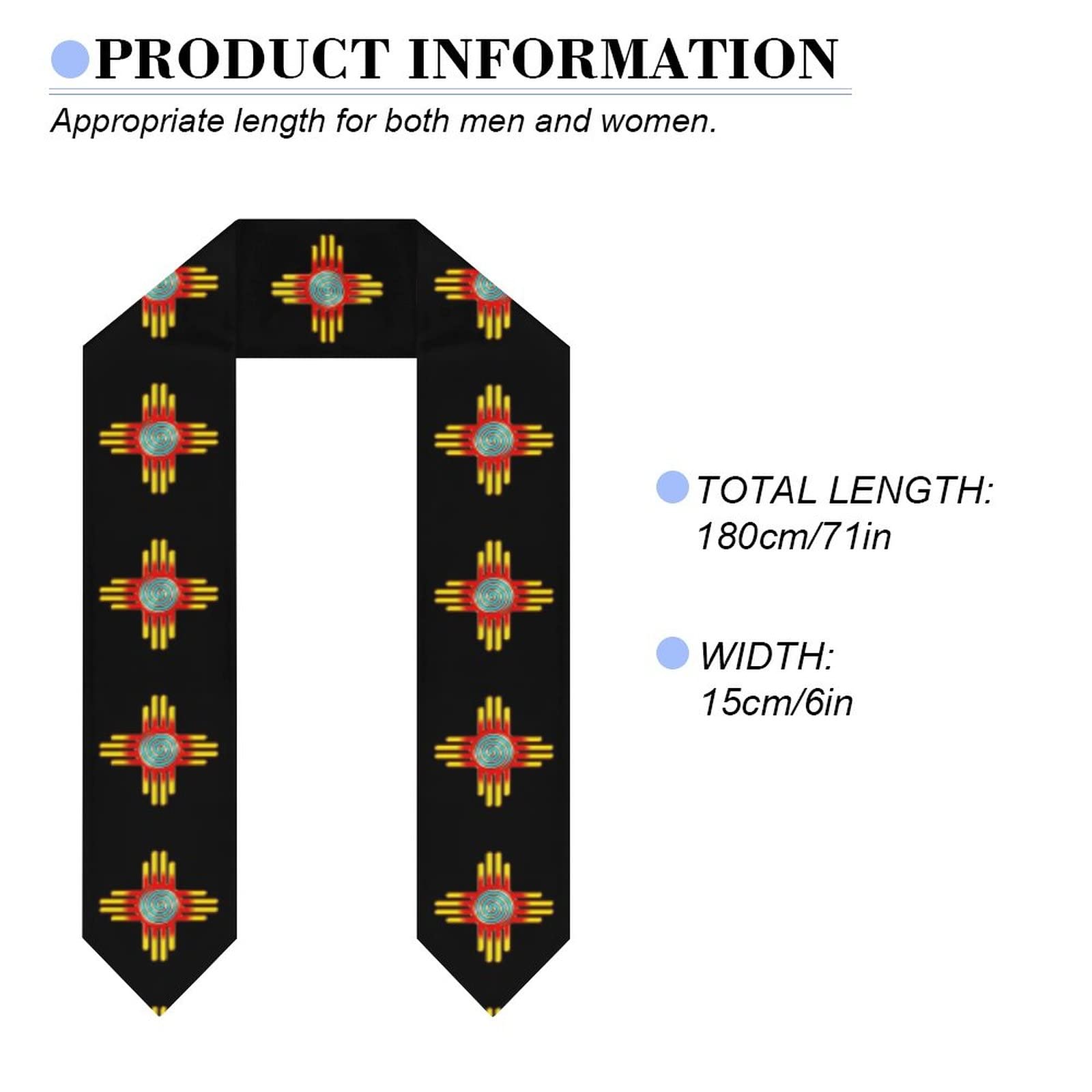 Zia Sun - Zia Pueblo - New Mexico Unisex Graduation Stole Soft Cloth Cute Print Scarf Stole Sash for Wedding Festival Party