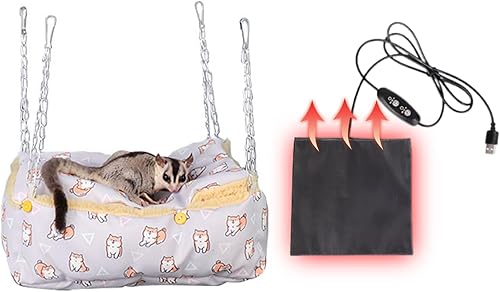 Vista 10 de MANON ROSA Hamster Hideout Cama de invierno - Acogedora jaula para mascotas, almohadilla térmica y hamaca colgante para animales pequeños