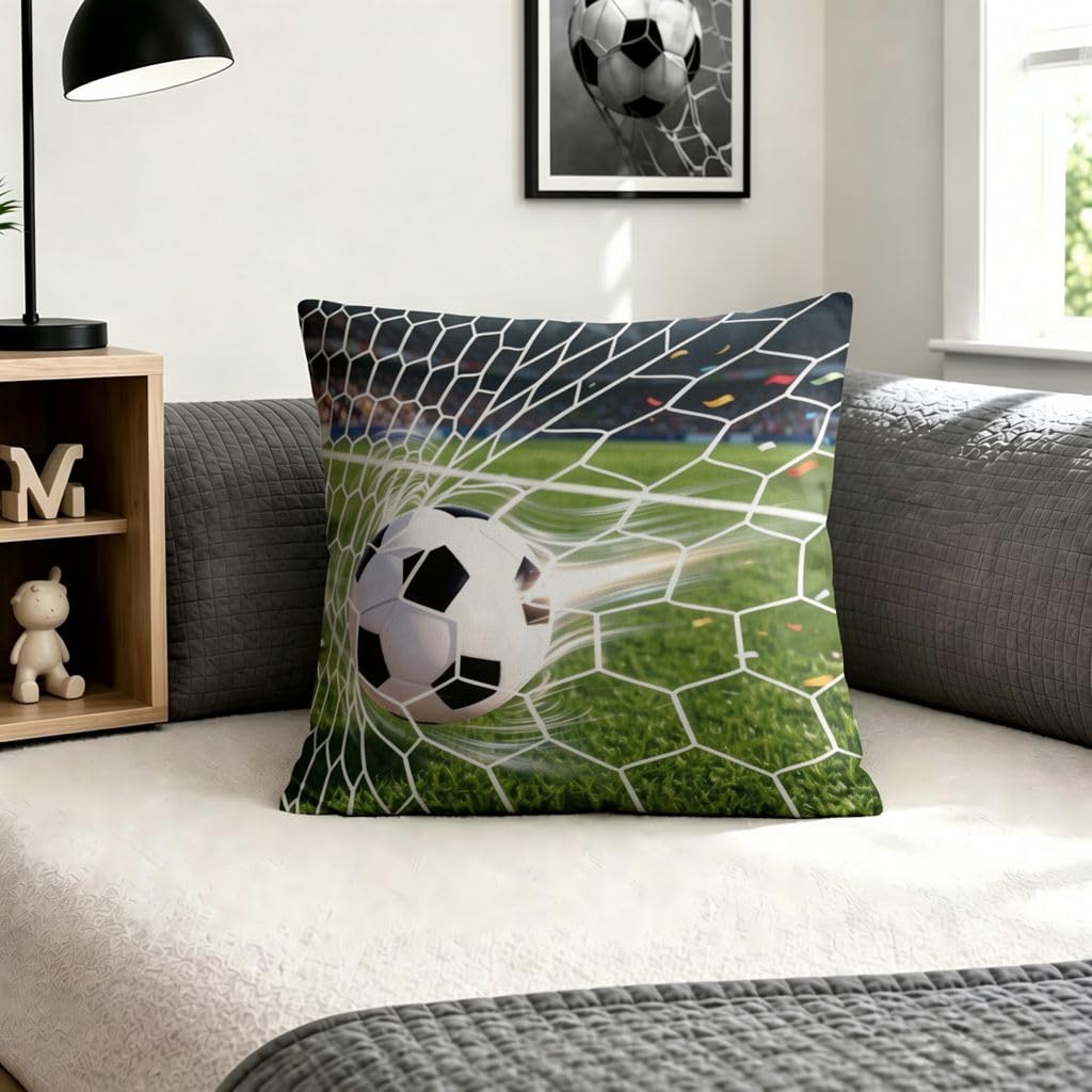 Soccer Football in Goal Net Throw Pillow Covers-18x18
