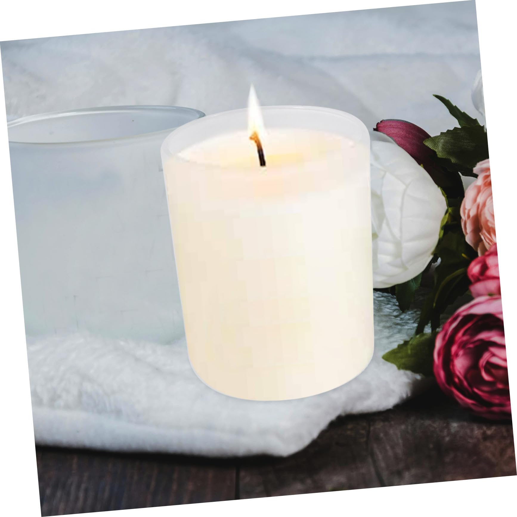 DOITOOL 4 Stück Kerzengläser mit Deckel aus Glas und Holz Zylindrisch Mattiert 400ml Elegante Kerzenhalter für Stabile Duftkerzen im Wohnzimmer