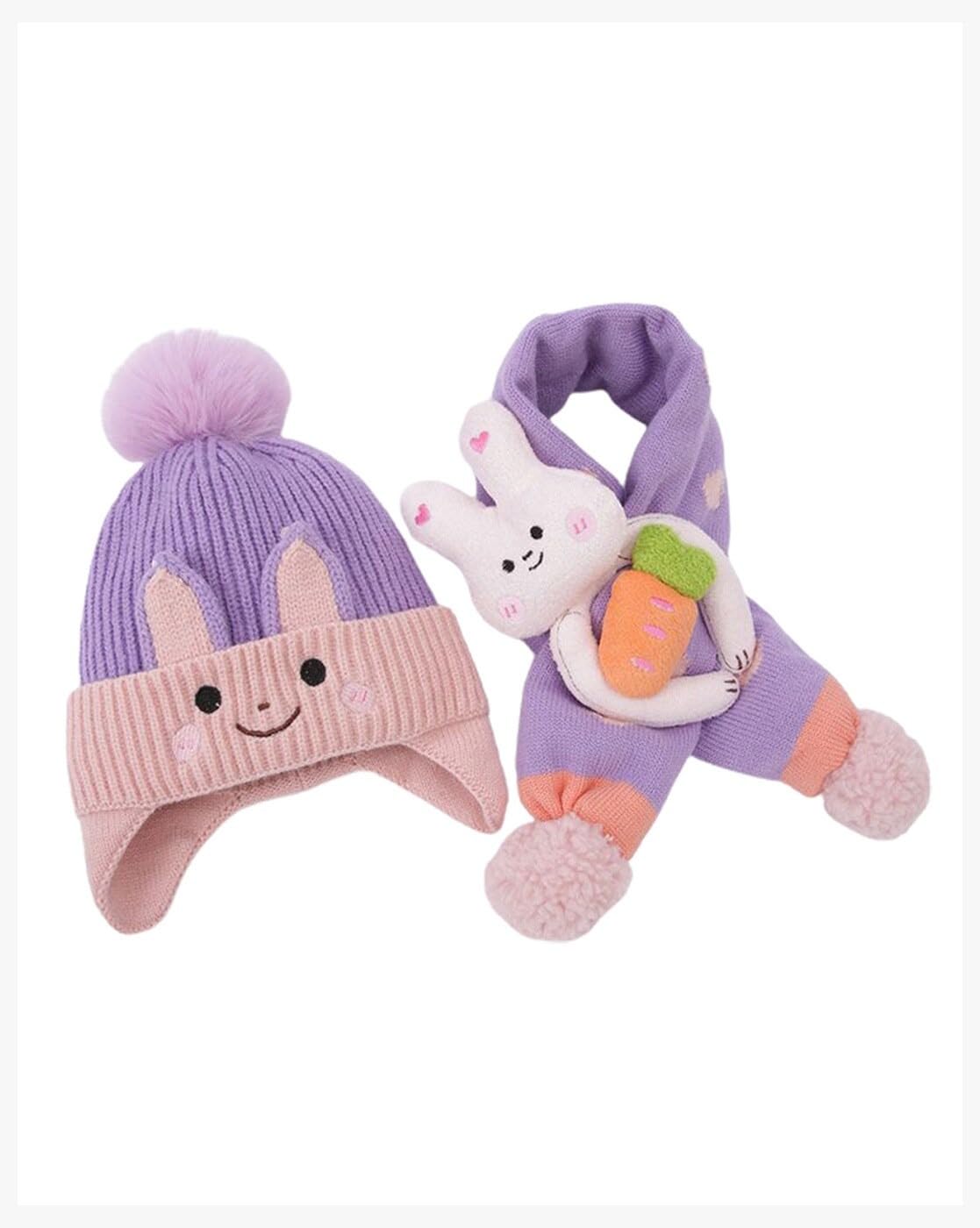 HUNTSMANS ERA Baby Boy Girl Kids Toddler Children Winter Woolen Beanie Cap/Monkey Cap (for 0-3 Year Age) (in, Age, 6 Months, 24 Months, Toddler Boys, Purple -Pink) 1