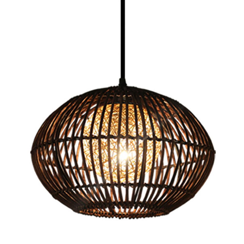 AYQJMD 1 Light Dark Curry Rattan Chandelier Rustic Farmhouse Hanging Light Fixture Brown Wicker Hanging Lamp Hand-Woven Rattan Chandelier for Restaurant Cafe Teahouse Bar Dining Room Club