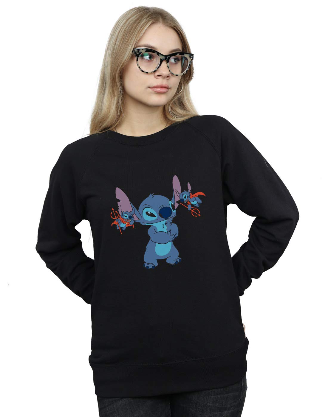 Absolute Cult Women's Black Disney Lilo And Stitch Little Devils Sweatshirt Small