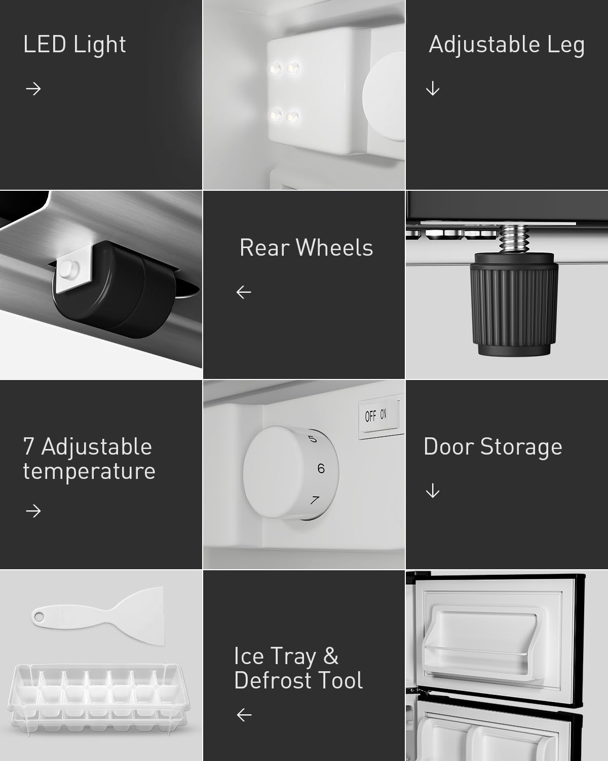 Tehanld Double Door Refrigerator With Freezer, Mini Fridge For Bedroom Office Dorm And Apartment, Small Compact Refrigerators With Wheels, Red 3.5 Cu. Ft. on Fridge.com - View 6