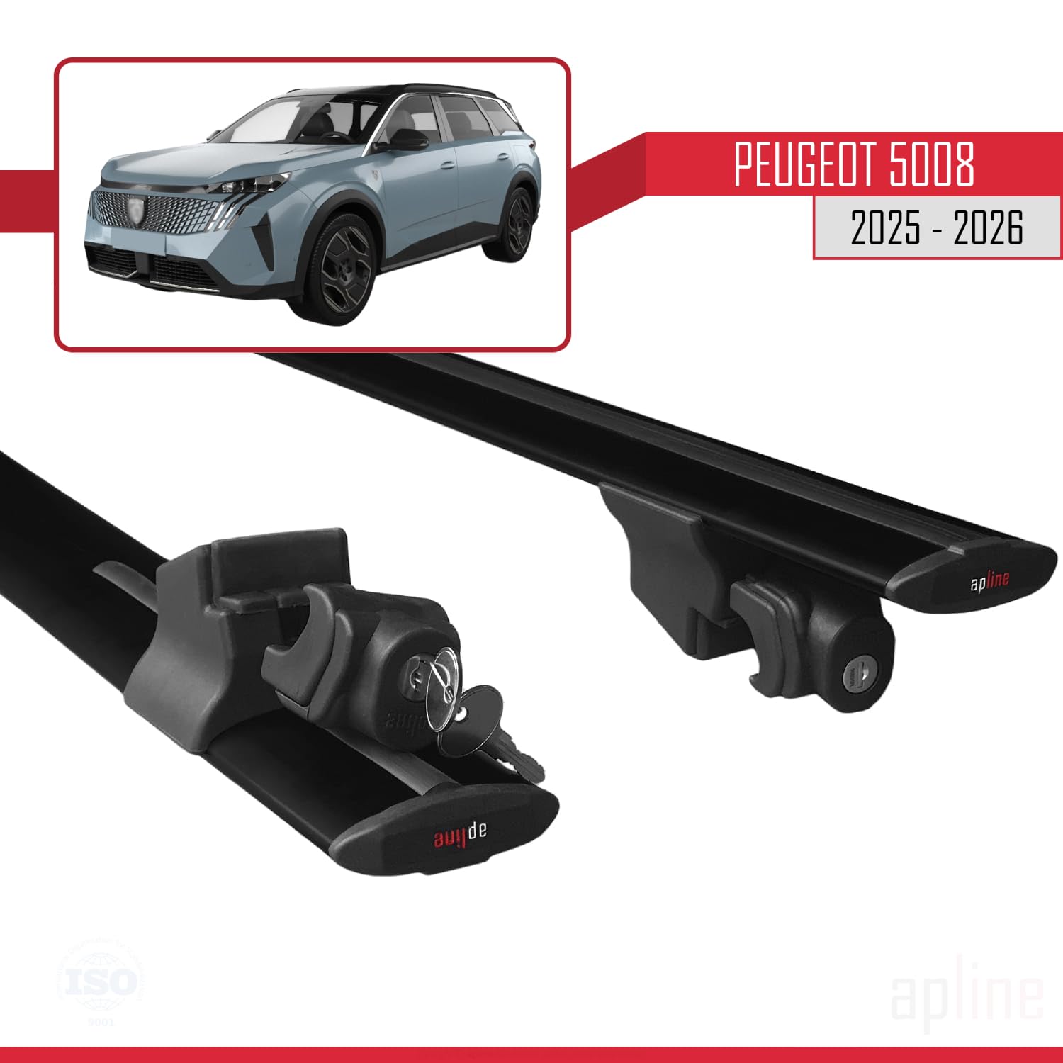 Compatible con Peugeot 5008 (P67) 2025-2026 Modelo Hook Barra de Techo Auto Portaequipajes Barras Transversales Negro Aluminio 2 Barras