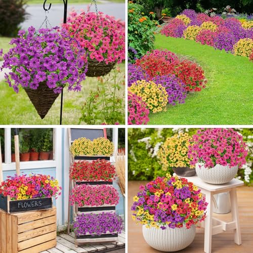 Image of Bassion 16 Bundles Artificial Flowers for Outdoors Fake Flowers, Mixed | UV resistant, silk flowers, realistic faux plants for outdoor planter, window box porch patio garden home outside decor