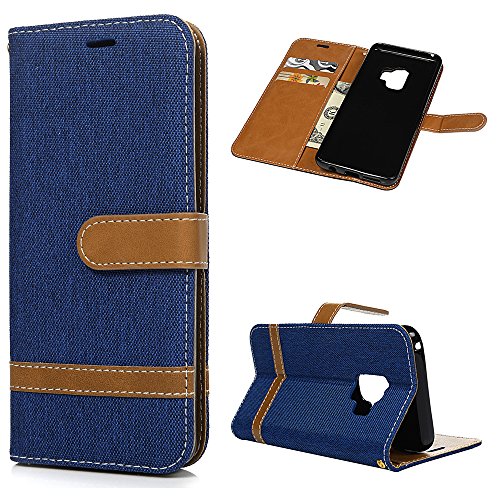 Alious Ciel Phone Case for Samsung Galaxy S9, PU Leather Wallet Flip Inner Soft TPU Protective Shockproof Magnetic Closure Cover with Card Slots Navy Blue